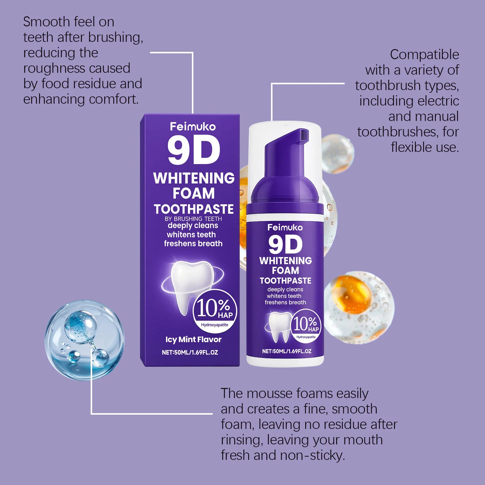Purple Teeth Whitening Mousse Foam for Deep Stain Removal - 9