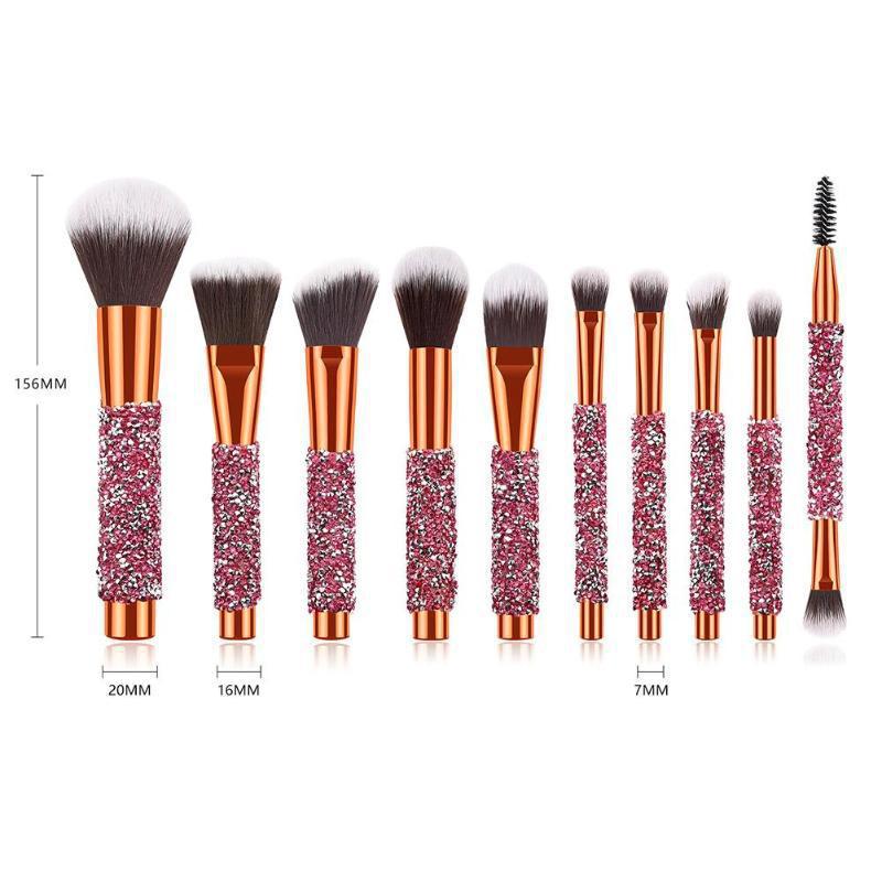10-Piece Diamond Studded Professional Makeup Brush Set - 7