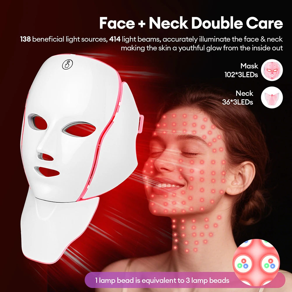 7-Color Wireless LED Photon Facial and Neck Mask - 3