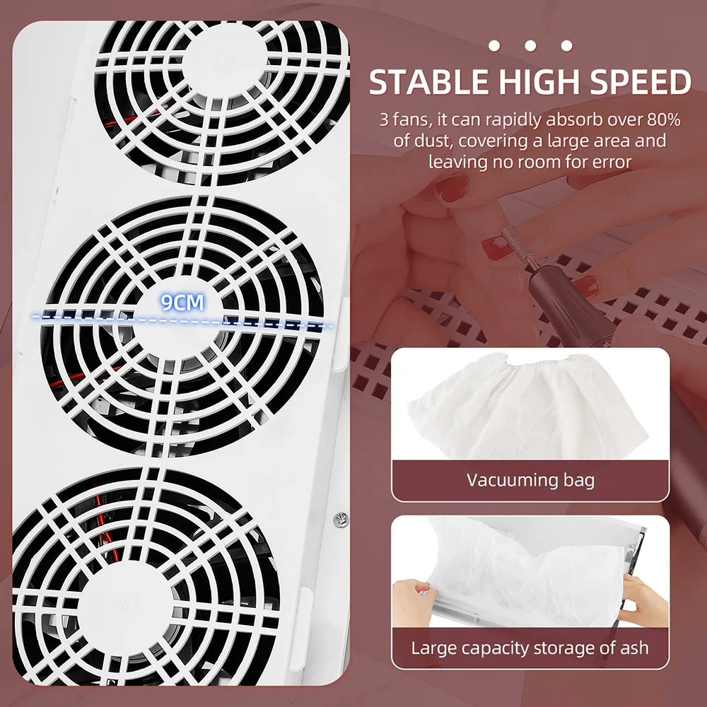 3-Fan Professional Nail Dust Collector & Vacuum Cleaner - 12