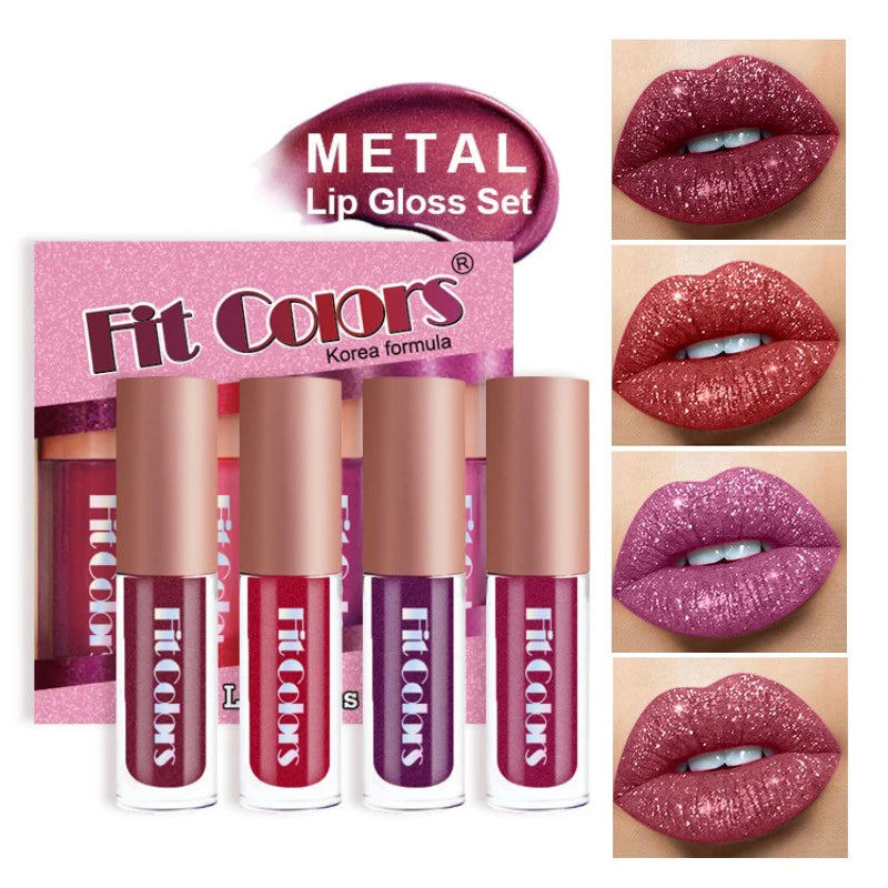 4-Piece Diamond Finish Long-Lasting Velvet Lip Gloss Set - 1