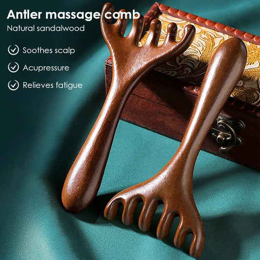 Six-Claw Natural Wood Scalp and Body Massage Comb