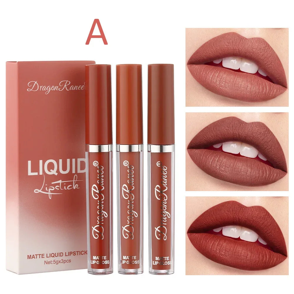 3-Piece Waterproof Matte Liquid Lipstick Set - 16