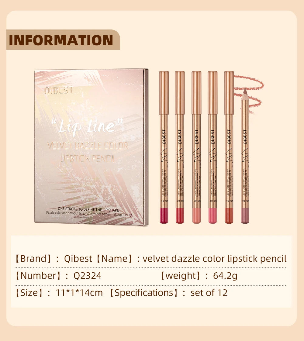 12-Color Waterproof Matte Lip Liner Pencil Set - 18