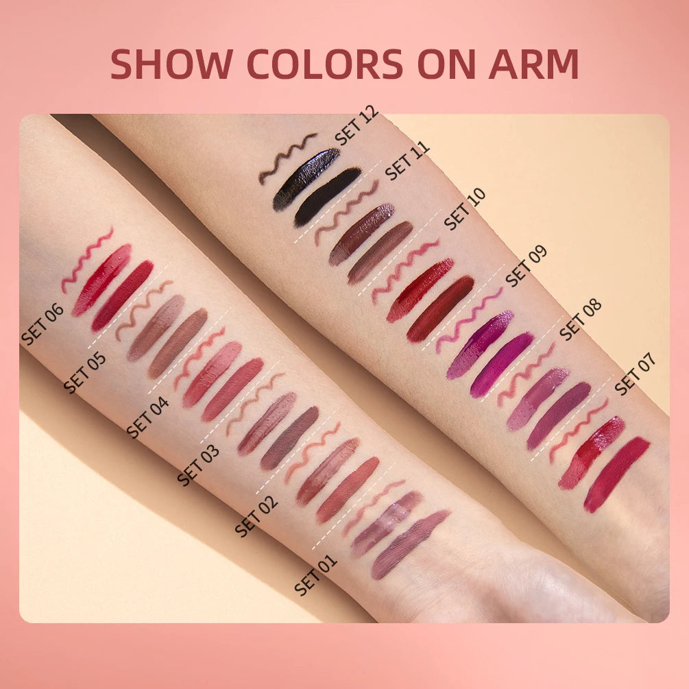 3-Piece Waterproof Matte Lipstick and Lip Liner Set - 6