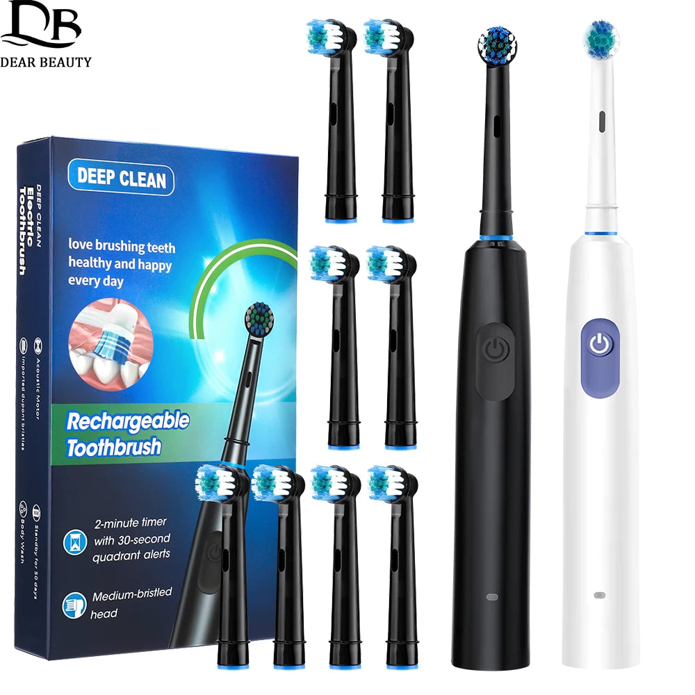 Rechargeable Rotary Electric Toothbrush with 4 Brush Heads