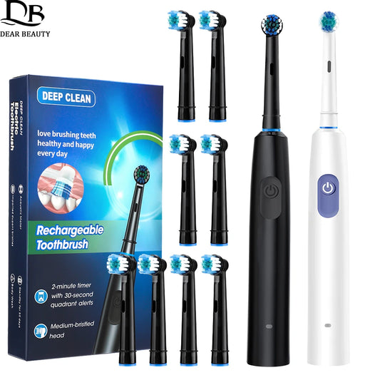 Rechargeable Rotary Electric Toothbrush with 4 Brush Heads