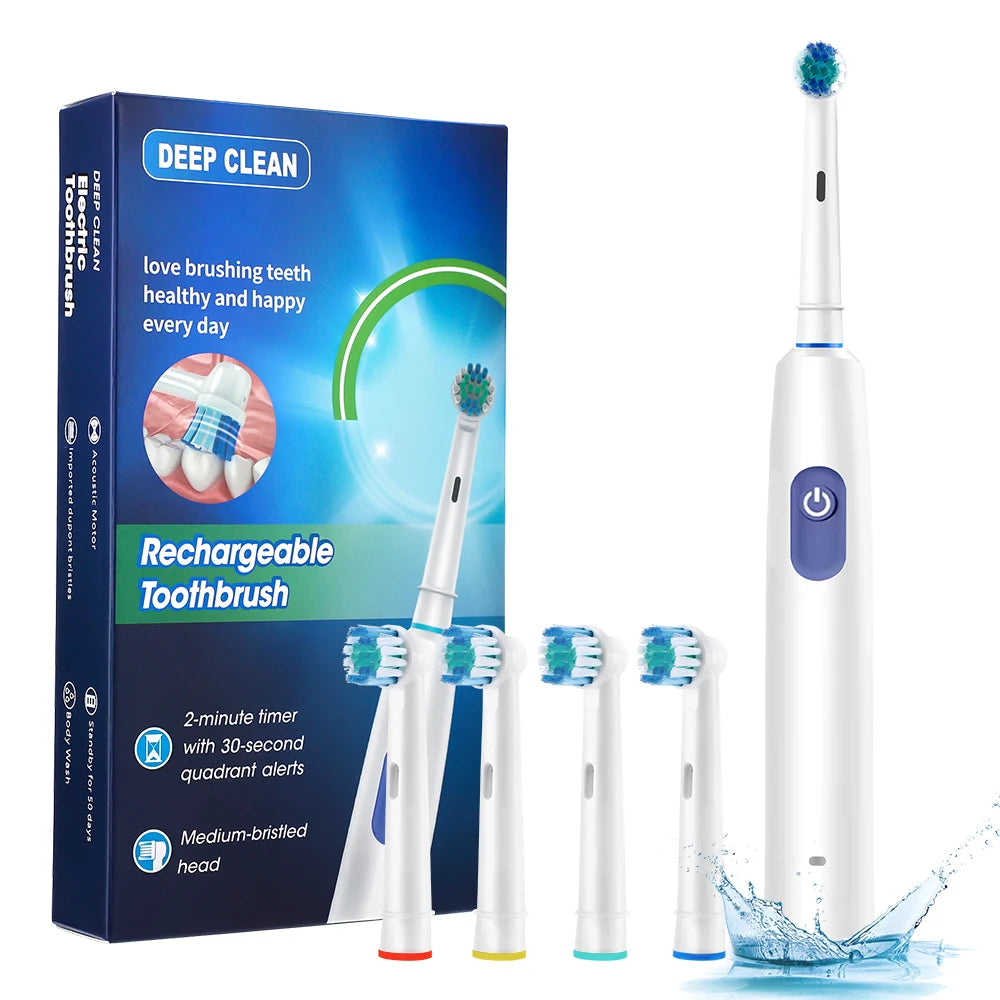 Rechargeable Rotary Electric Toothbrush with 4 Heads - 30