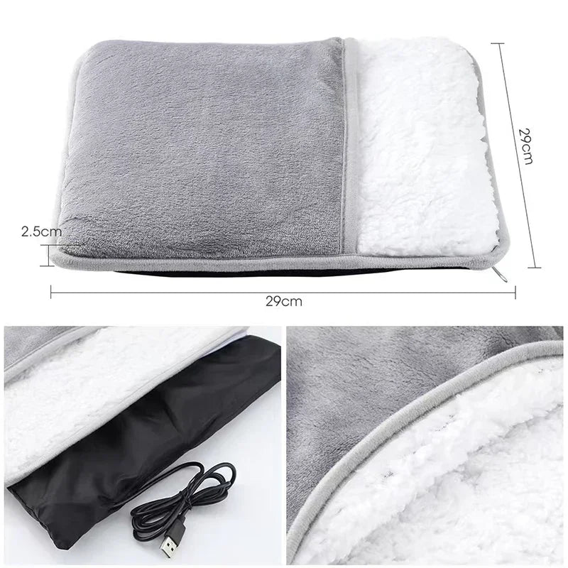 USB Heated Foot Warmer Plush Heating Pad - 7