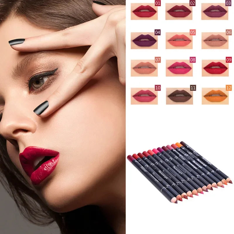 12-Piece Waterproof Matte Lip Liner Pencil Set - 10