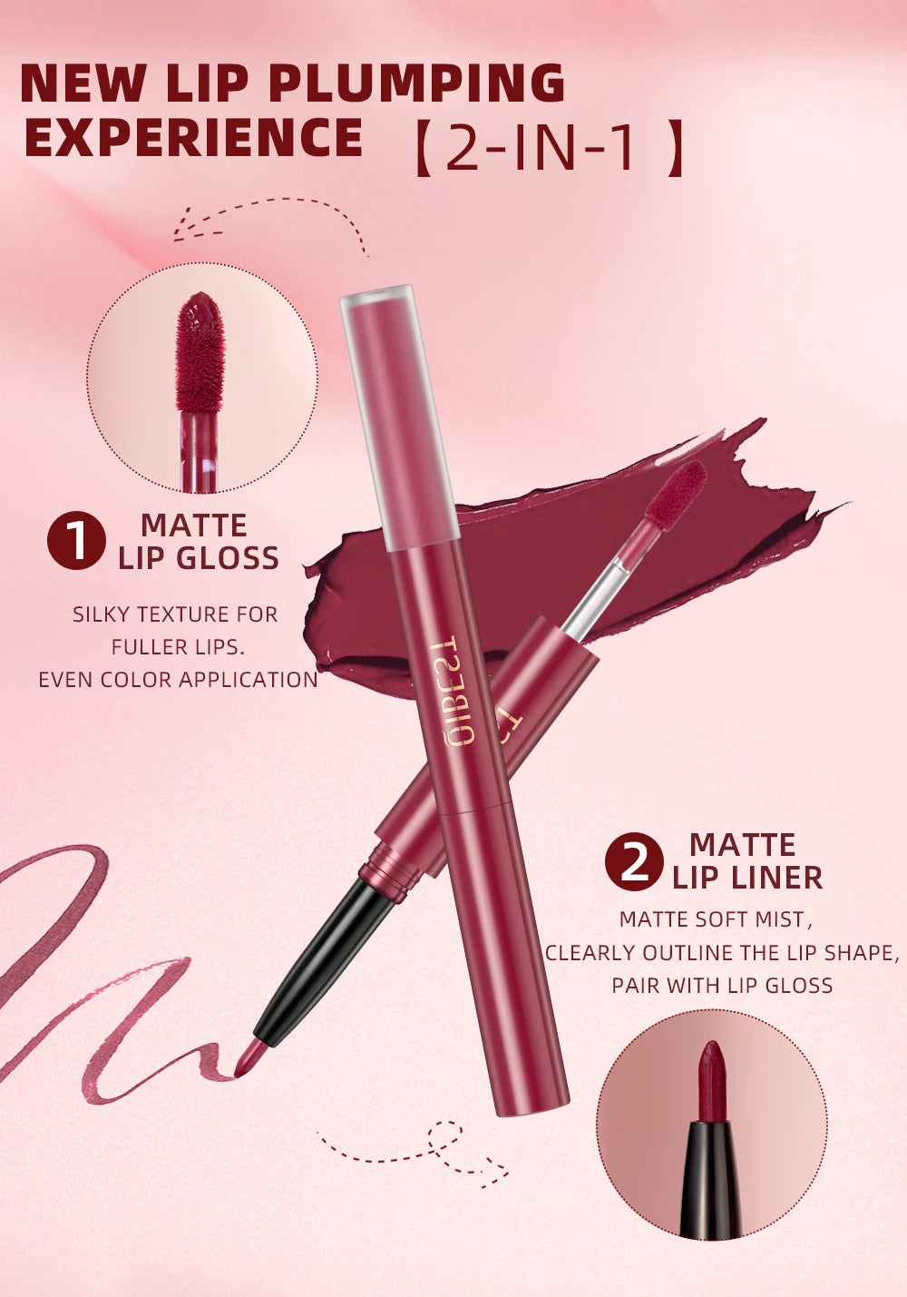 2-in-1 Dual Ended Matte Lip Liner and Long-Lasting Liquid Lipstick - 8