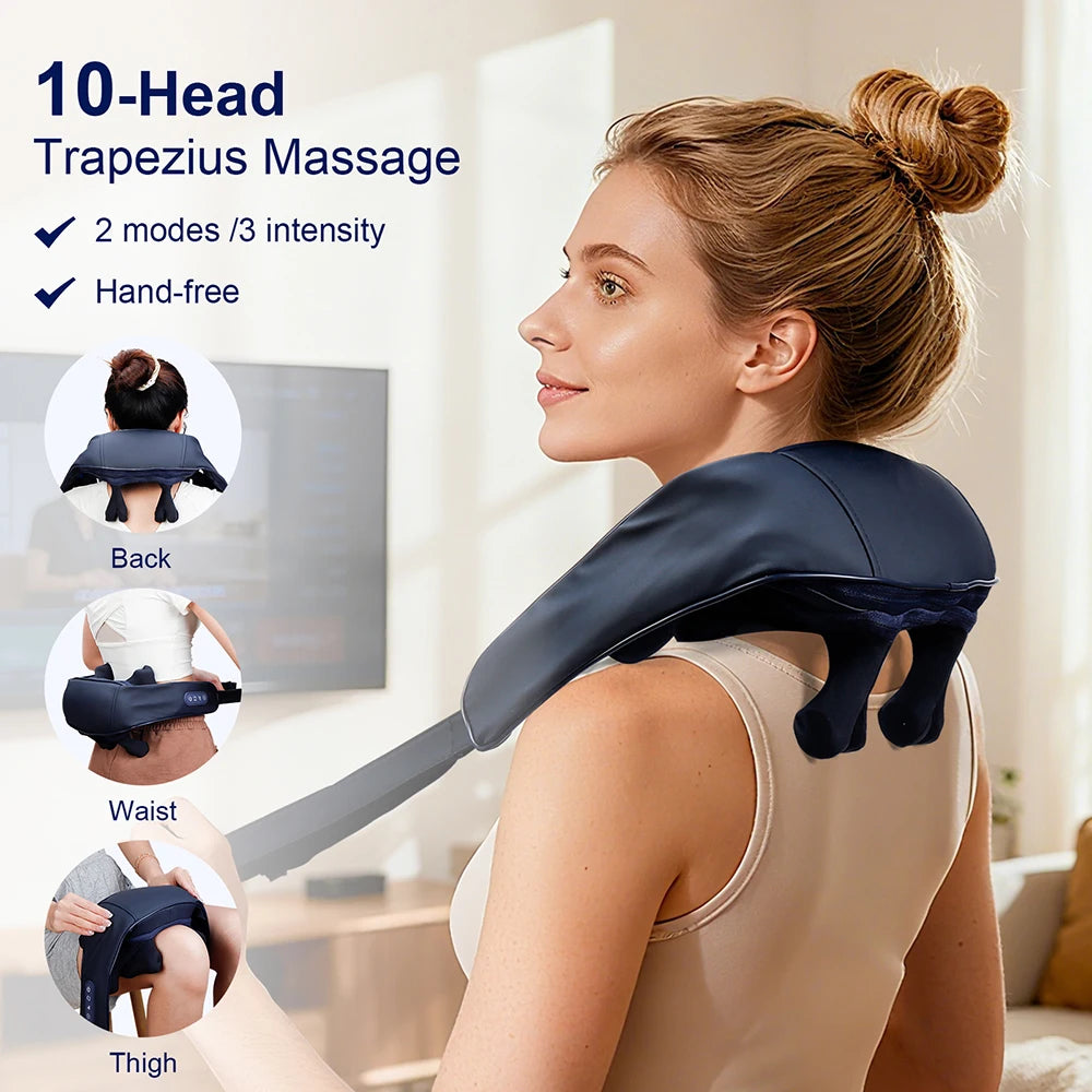 10-Head Cordless Deep Tissue Neck and Trapezius Massager - 10
