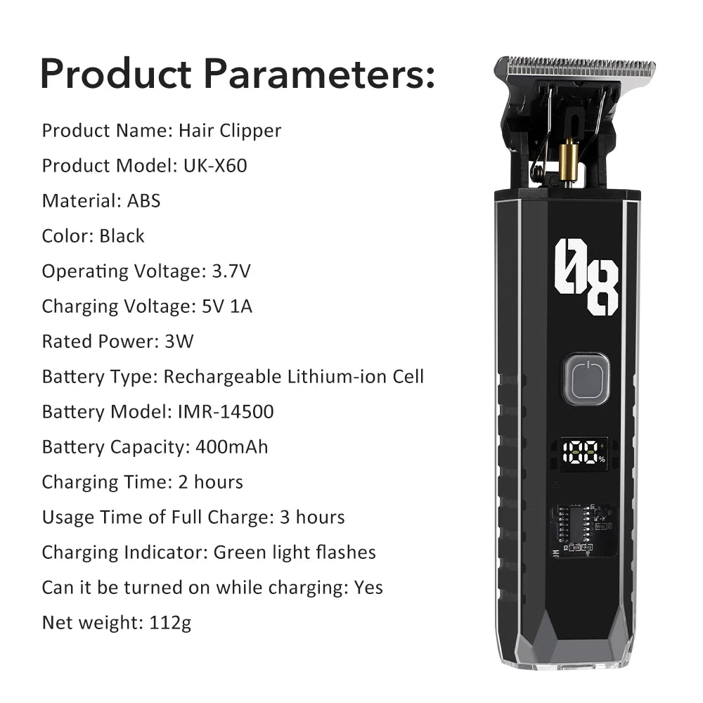 Professional Cordless Hair & Beard Trimmer with LED Display - 11