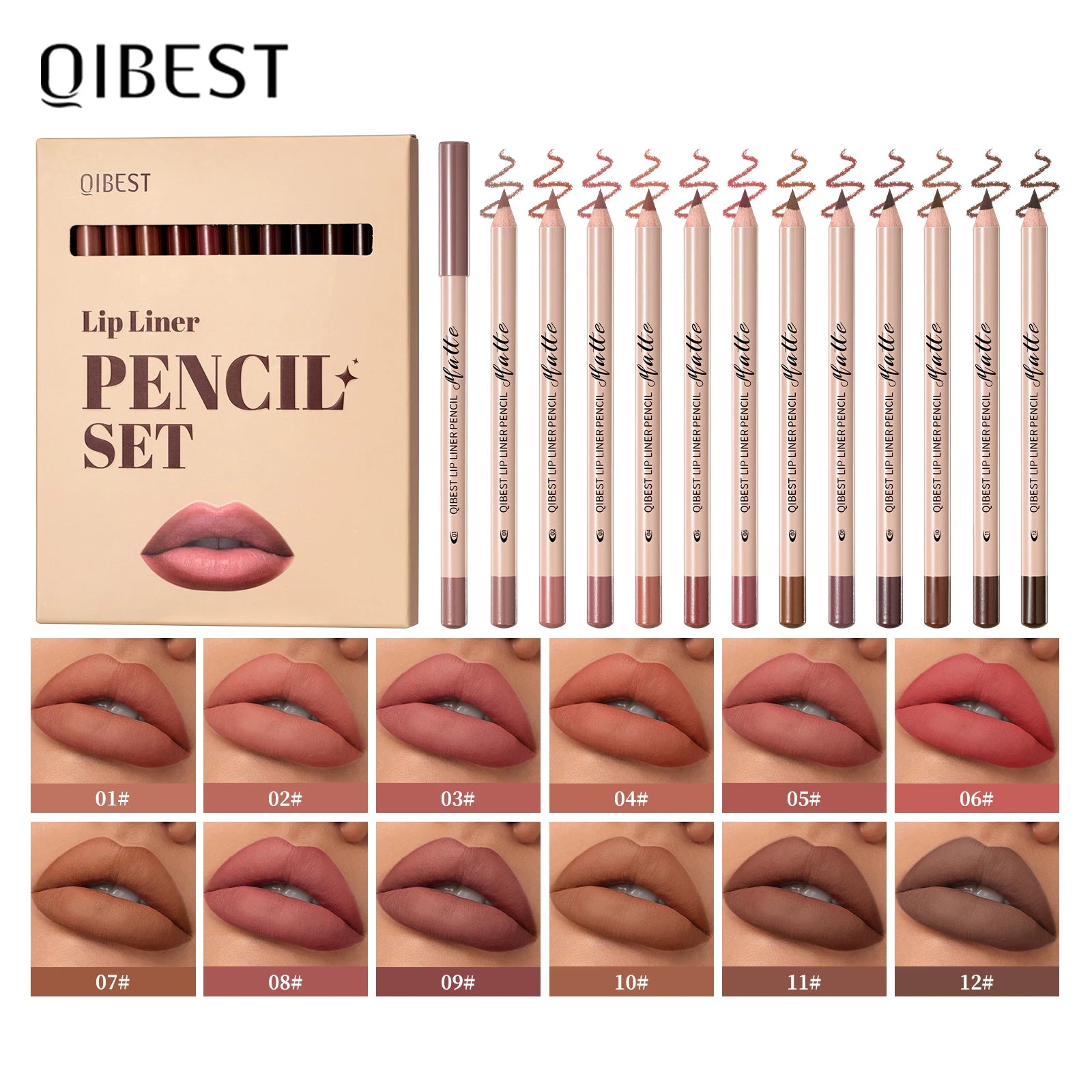 12-Color Waterproof Matte Lip Liner Pencil Set - 1