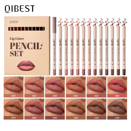 12-Color Waterproof Matte Lip Liner Pencil Set