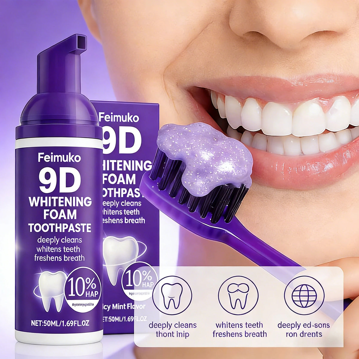 Purple Teeth Whitening Mousse Foam for Deep Stain Removal