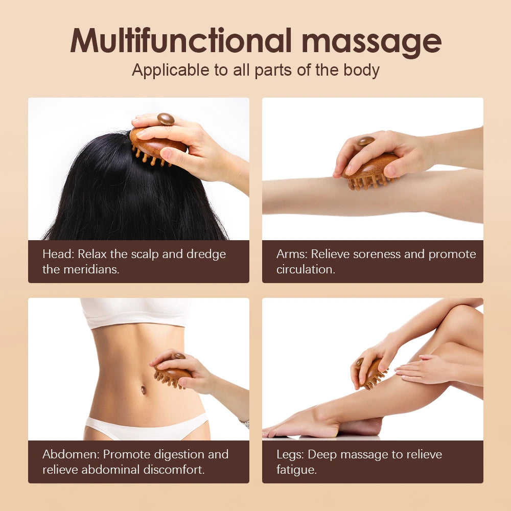 Wooden Meridian Massage Brush for Body and Scalp - 5