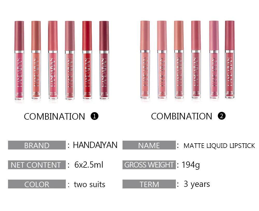 6-Piece Waterproof Matte Liquid Lipstick Set - 16