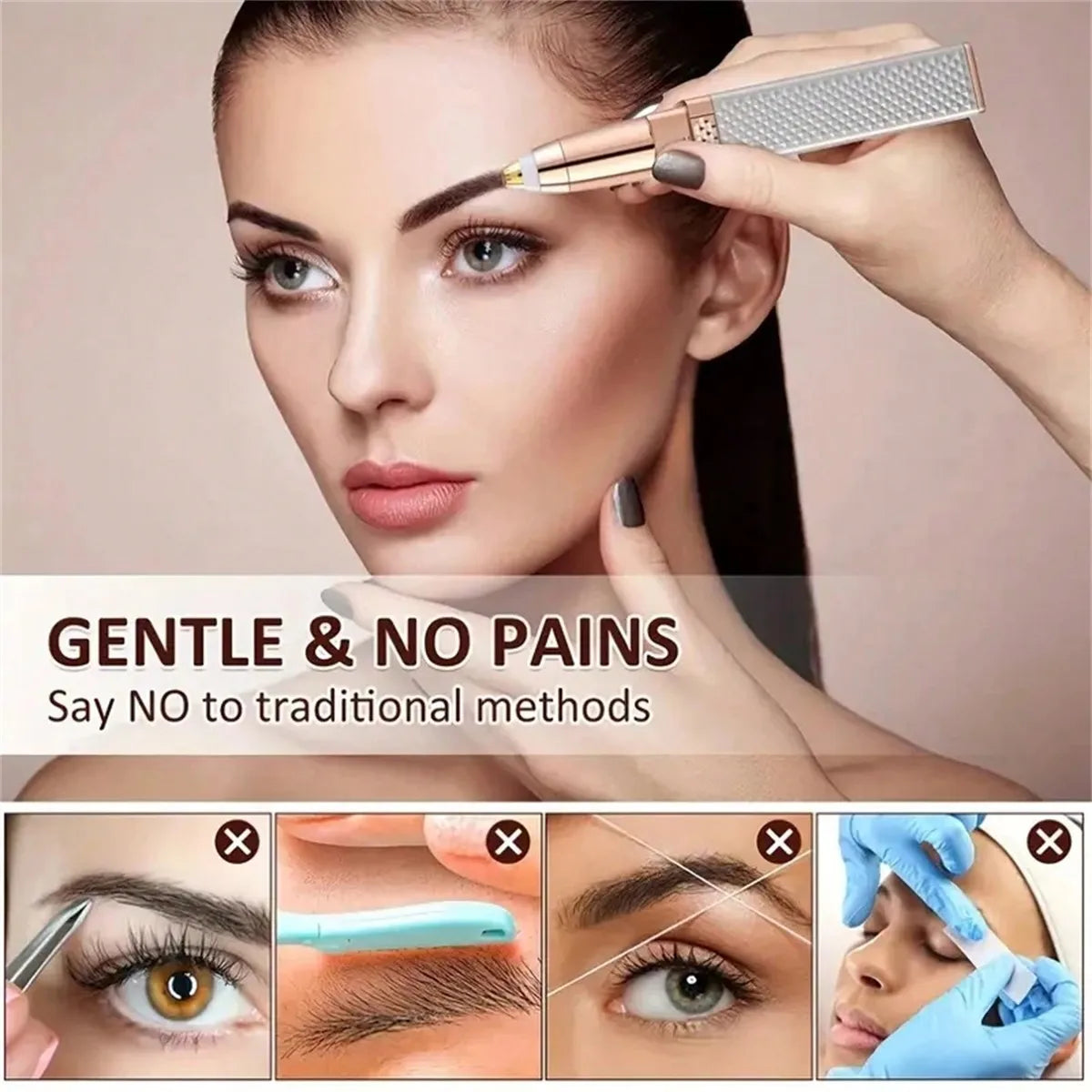 2-in-1 Painless Rechargeable Facial Hair Remover & Eyebrow Trimmer - 3