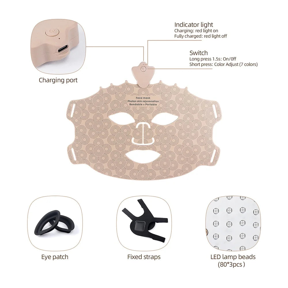 7-Color LED Photon Therapy Silicone Facial Mask - 17