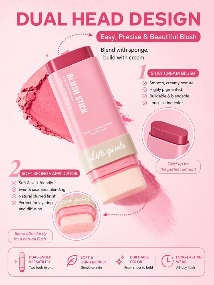 3-in-1 Cream Blush Stick for Cheeks, Lips, and Eyes - 12
