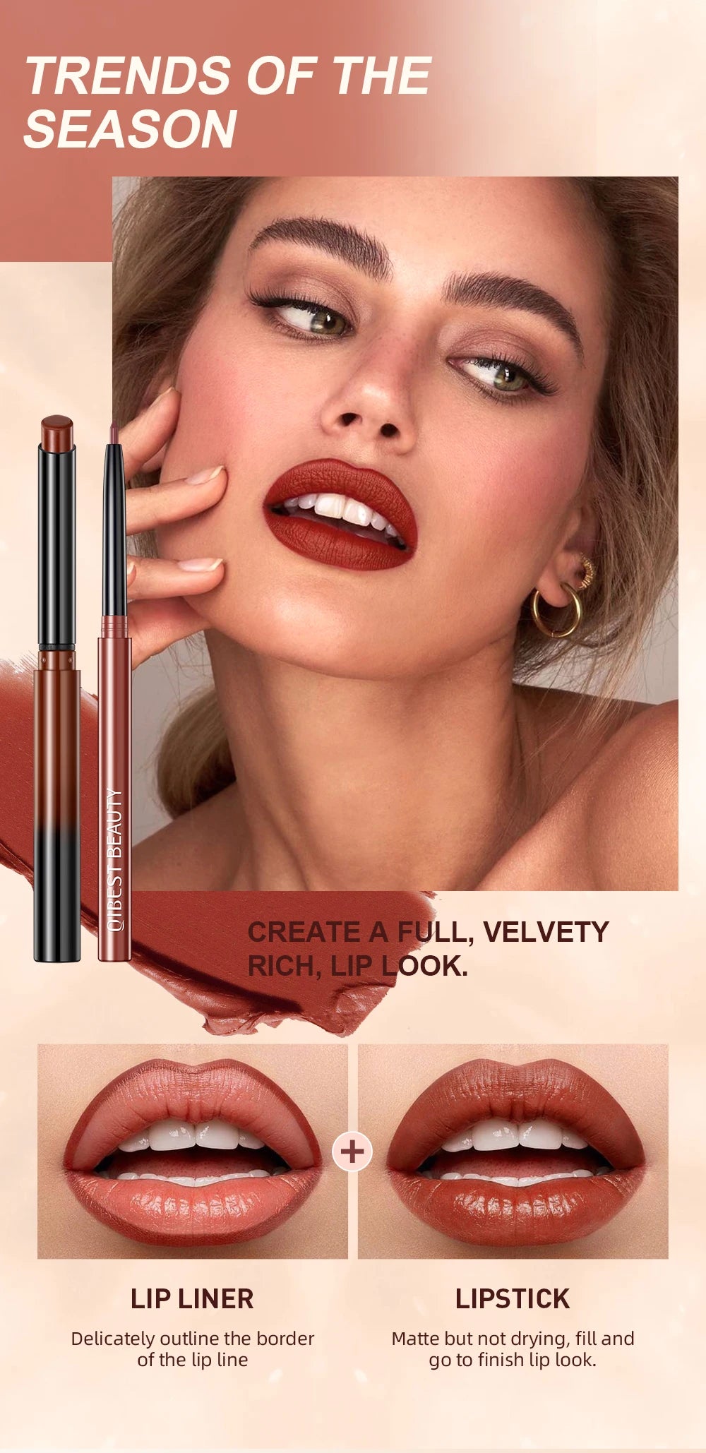 Matte Lipstick and Lip Liner Duo Set - 8