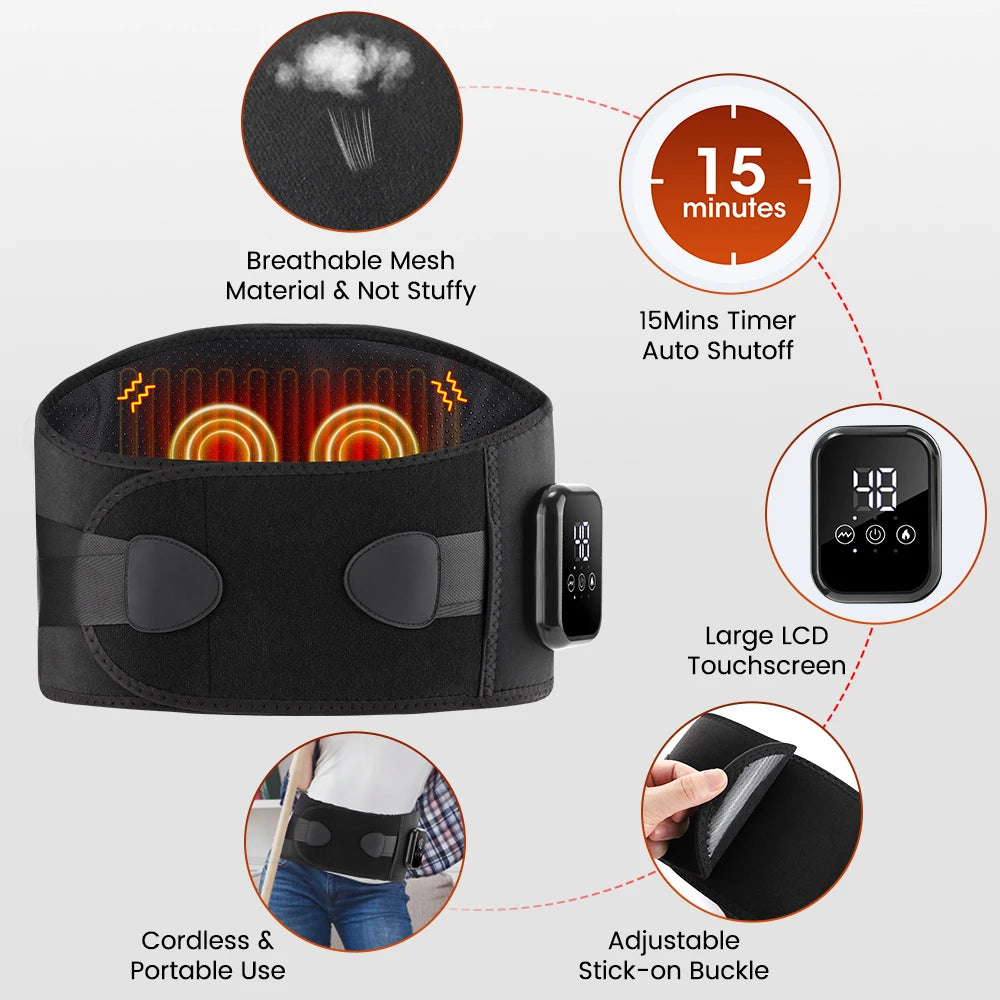 Cordless Heated Lumbar Massage Belt for Back Pain & Period Relief - 10