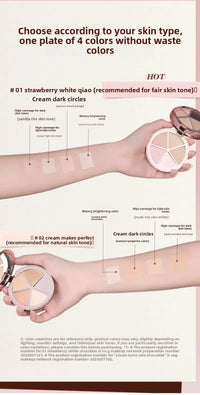 4-Color Cream Concealer Palette for Dark Circles and Contouring