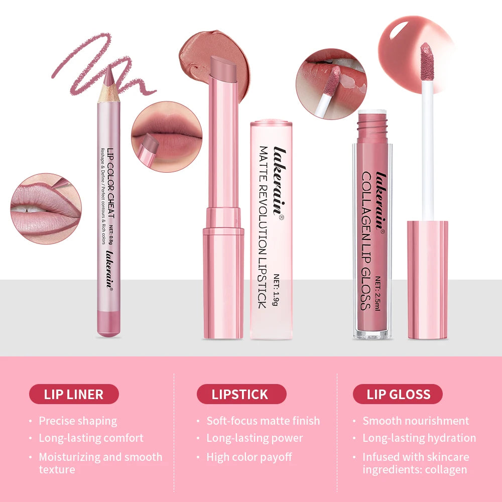 3-Piece Waterproof Matte Lip Makeup Set for Travel - 6