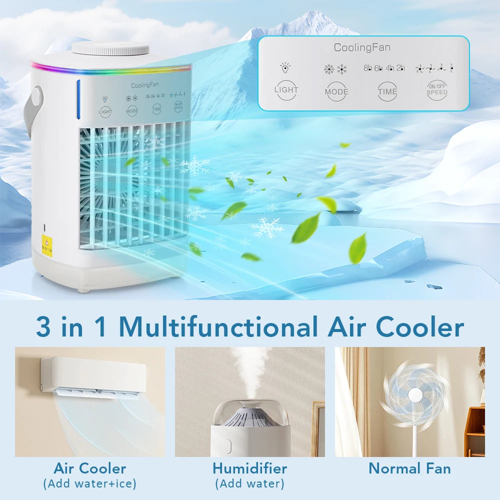 Portable Desktop Air Cooler with Mist and LED Light - 2