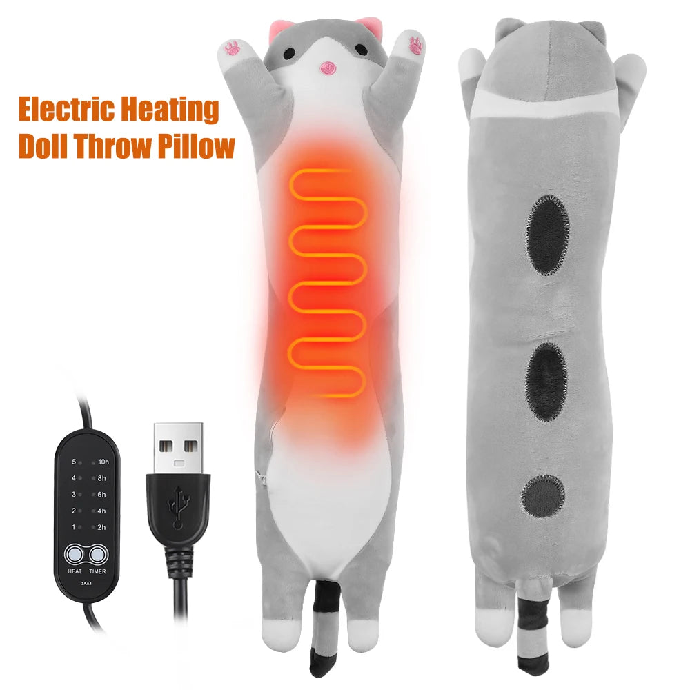 Cute Cat Heated Plush Pillow for Pain Relief & Relaxation - 1