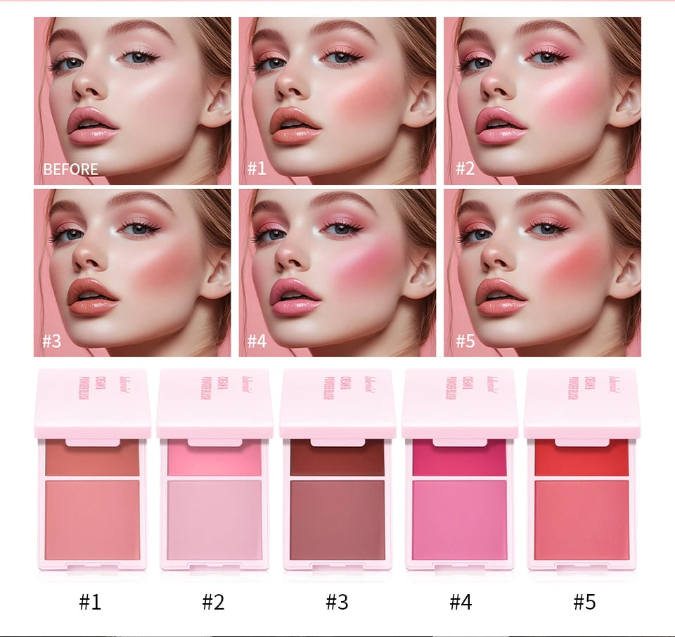 2-in-1 Cream and Powder Long-Lasting Blush Palette - 8