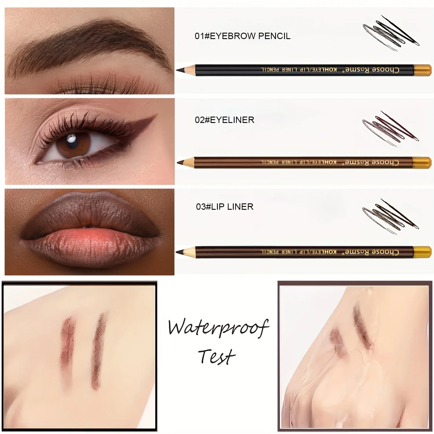 3-Piece Waterproof Eyebrow and Lip Pencil Set - 2
