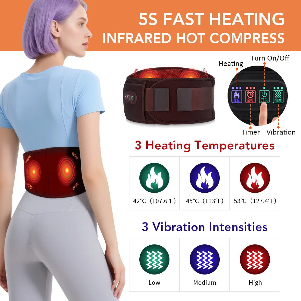 Heated Vibration Lumbar Support Belt for Back Pain Relief - 3