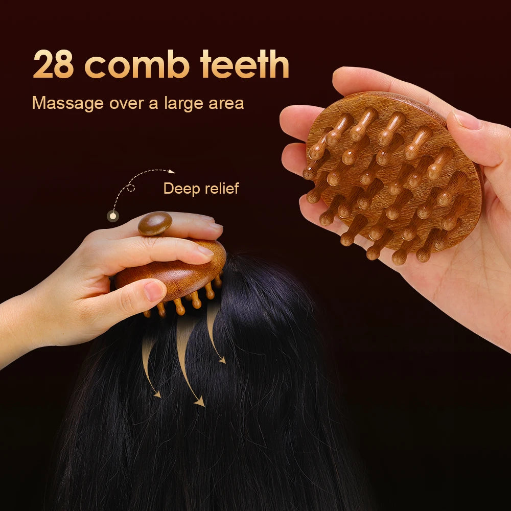 Wooden Meridian Massage Brush for Body and Scalp - 4