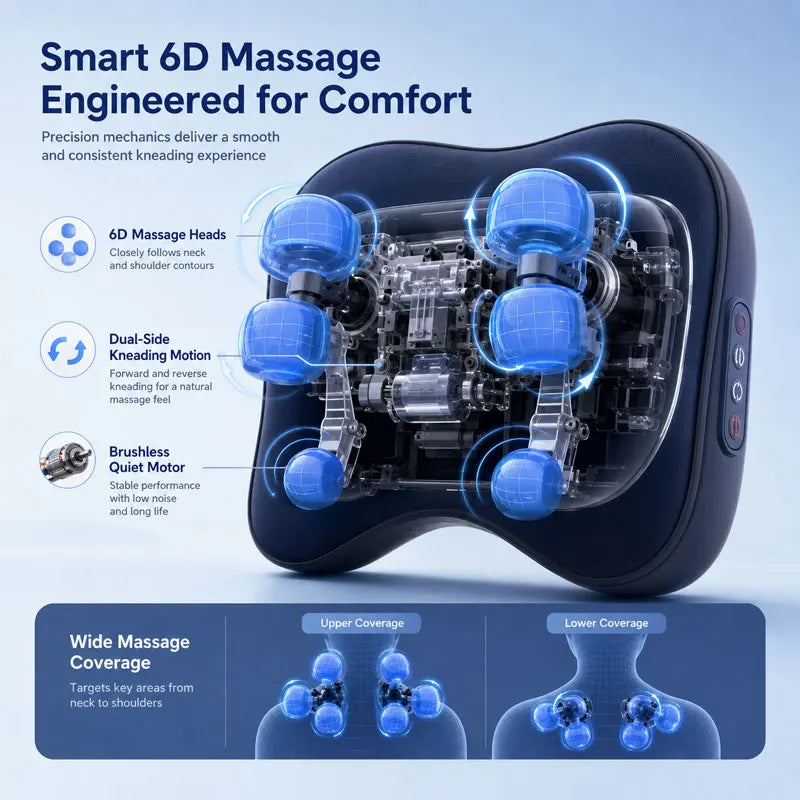 6D Wireless Shiatsu Neck and Shoulder Massage Pillow - 2