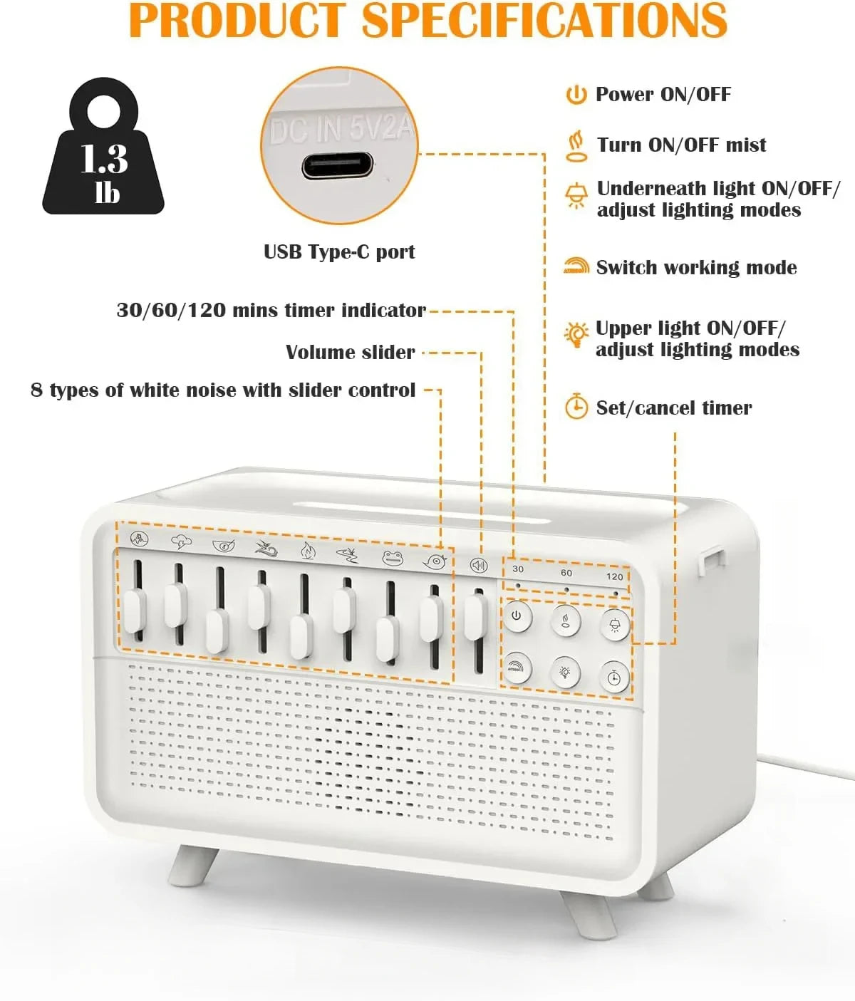 4-in-1 Sleep Sound Machine, Humidifier and Bluetooth Speaker - 13