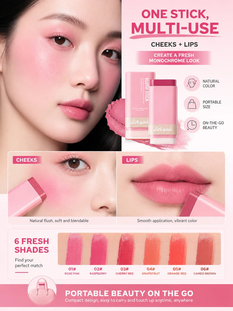 3-in-1 Cream Blush Stick for Cheeks, Lips, and Eyes - 15