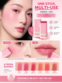 3-in-1 Cream Blush Stick for Cheeks, Lips, and Eyes