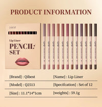 12-Color Waterproof Matte Lip Liner Pencil Set