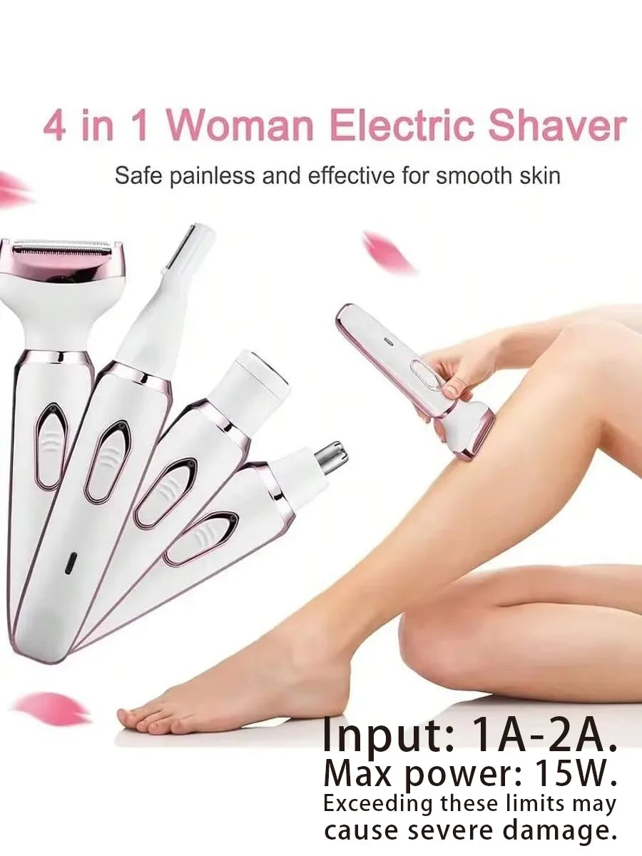 4-in-1 Rechargeable Electric Lady Shaver for Face and Body - 2