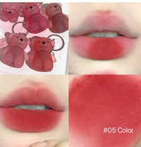 Portable Bear Keychain Velvet Matte Lip Mud