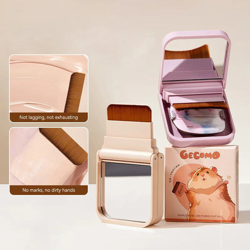Portable Traceless Makeup Brush and Puff Case with Mirror