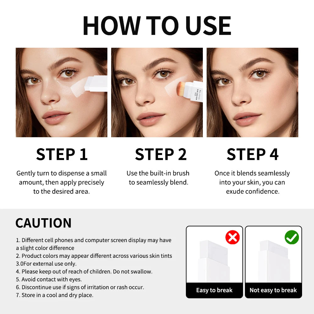 Dual-Ended Waterproof Foundation Concealer Stick with Built-in Brush - 5