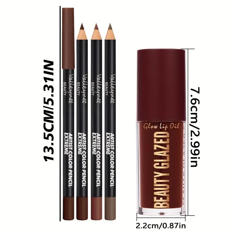4-Piece Waterproof Matte Lip Liner and Gloss Set - 4