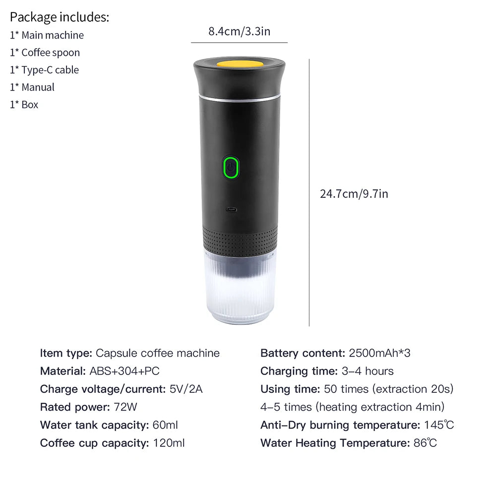 Portable 3-in-1 Wireless Espresso Coffee Maker - 9
