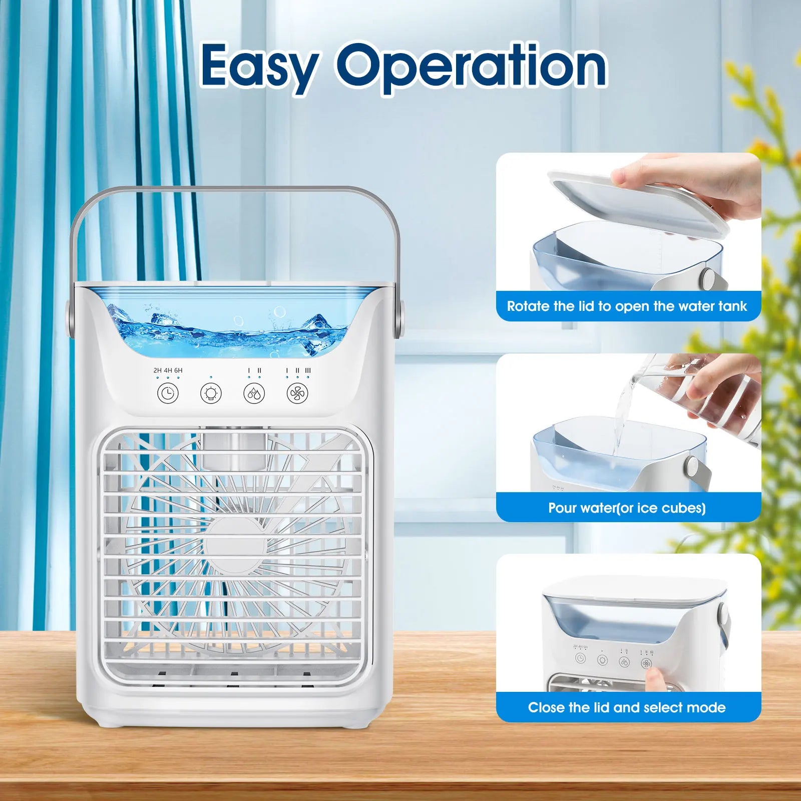 Portable Mini Desktop Air Cooler with Water Mist & Timer - 2