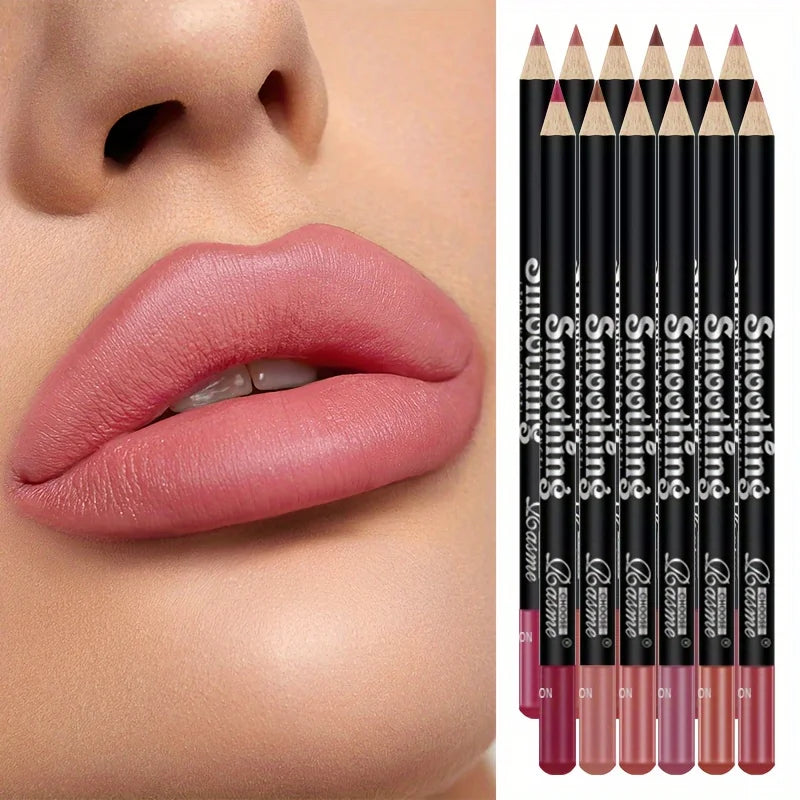 12-Color Waterproof Matte Lip Liner Pencil Set - 5