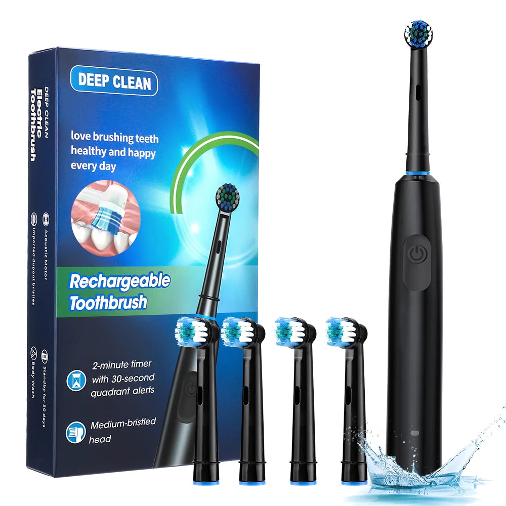Rechargeable Rotary Electric Toothbrush with 4 Heads - 32