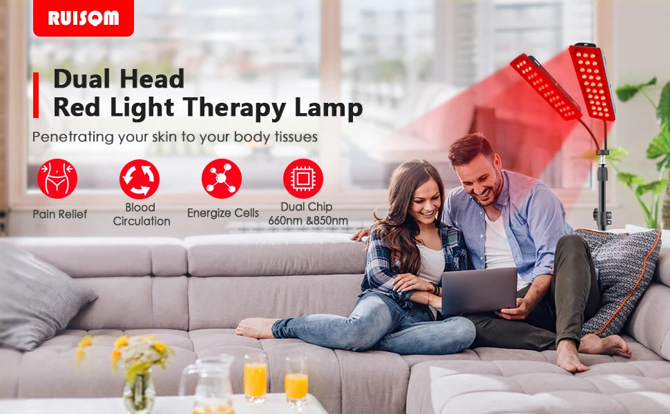 Dual Head Red Light Therapy Floor Lamp for Pain Relief - 7